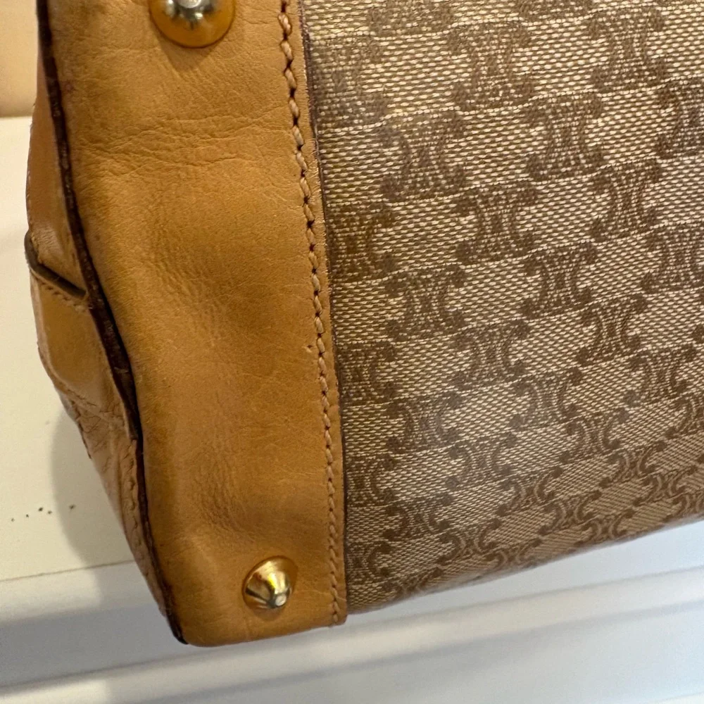 Authentic Vintage Celine Macadam Boston BagTriomphe Canvas Leather Italy Entrupy - Picture 10 of 13